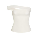 new summer women's clothing, solid color slim-fit short dress, fashionable asymmetrical neck strapless off-shoulder tank top for women