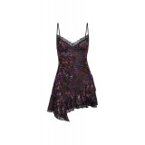 European and American hot girl style sexy lace velvet printed asymmetrical hem slim-fit camisole dress