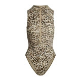 SIGNATURE SWIM BIKINI TOP sexy zipper top leopard print one-piece swimsuit