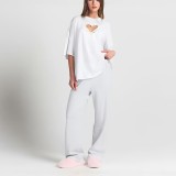 American  New Valentine's Day Limited Edition Heart-Shaped Hollow Short-Sleeve T-Shirt, Shorts, Straight Pants Casual Versatile Set