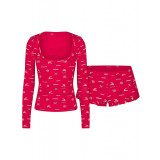 Christmas limited edition ins-style pure and desirable French floral U-neck long-sleeve top and lace shorts set
