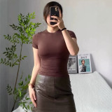 round-neck short-sleeve T-shirt for women, new summer model, hourglass-shaped tight top, sexy and lightweight, solid color