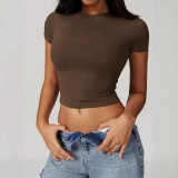 round-neck short-sleeve T-shirt for women, new summer model, hourglass-shaped tight top, sexy and lightweight, solid color
