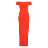 Kendall's new -style off-shoulder vertical stripe modal long dress with elastic shoulders and short sleeves