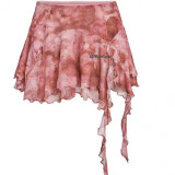 European and American hot girl tie-dye strap slim-fit short sexy low-cut lightweight wavy edge skirt set for women