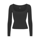 -style square-neck U-neck modal stretch slim-fit long-sleeve T-shirt women's top