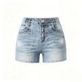 Slim-fit hooded zip-up short jacket and shorts set with letter print and contrast stitching