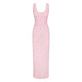 SOFT LOUNGE Lace Floral Stretch Dress Ribbed Backless Strap Long Dress