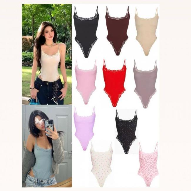 blogger's same style FITS EVERYBODY lace-trimmed camisole bodysuit