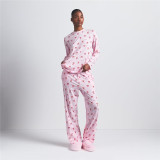 Christmas limited edition  print pajama set, long-sleeve T-shirt top, long pants, loungewear, casual pants