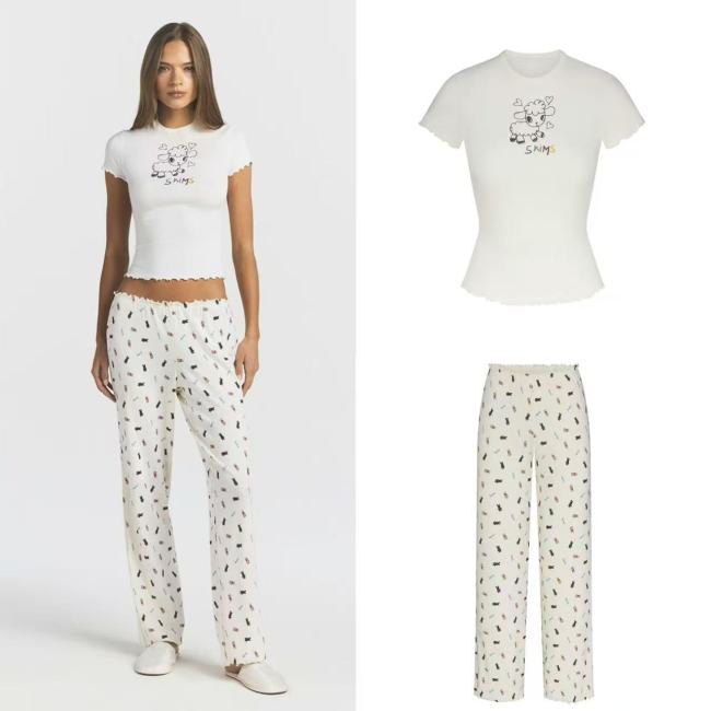 original label!Easter lamb and bunny letter jacquard short-sleeve top T-shirt and straight-leg pants