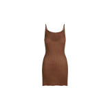 Sheer Knit Low-Neck Camisole Dress Round-Neck See-Through Knit Mini Dress in Spicy Girl Style