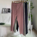 -style women's low-waist drawstring casual pants, cotton-spandex high-elasticity long pants, loose and comfortable, soft cotton with drawstring