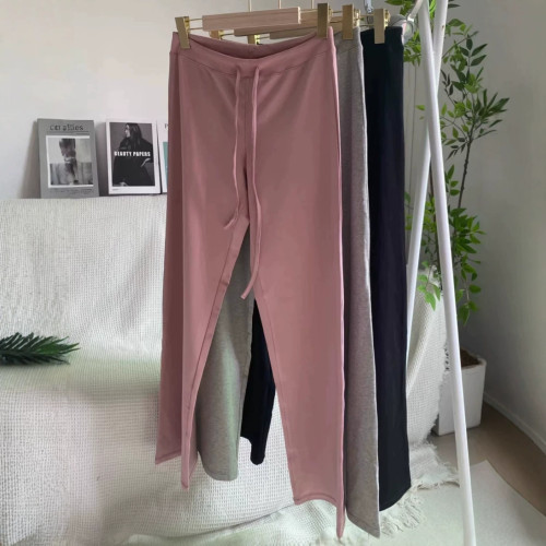 -style women's low-waist drawstring casual pants, cotton-spandex high-elasticity long pants, loose and comfortable, soft cotton with drawstring