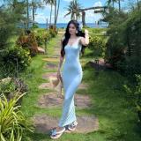 A tribute to Marilyn Monroe,   ribbed lace trim, scoop neck U-neck backless long dress goddess gown