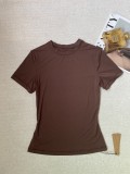 round-neck short-sleeve T-shirt for women, new summer model, hourglass-shaped tight top, sexy and lightweight, solid color