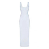SOFT LOUNGE Lace Floral Stretch Dress Ribbed Backless Strap Long Dress