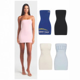 European and American style simple versatile printed slim-fit sexy dress