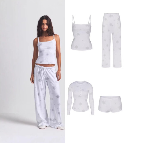 Christmas limited edition snowflake pattern casual camisole and versatile wide-leg pants set