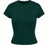 top T-shirt short sleeve stretch slim fit Kylie style ribbed pure cotton crew neck base shirt