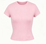 top T-shirt short sleeve stretch slim fit Kylie style ribbed pure cotton crew neck base shirt
