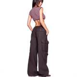 Two-tone striped ultra-short sleeveless tank top RICA work pants