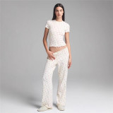 -style European and American sexy LOGO POINTELLE Valentine's Day floral hollow-out cotton set