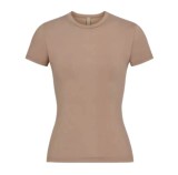 New  top T-shirt, short-sleeved, stretchy, slim-fit, Kylie-style ribbed pure cotton round-neck base shirt