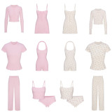 -style European and American sexy LOGO POINTELLE Valentine's Day floral hollow-out cotton set