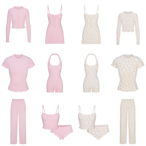 -style European and American sexy LOGO POINTELLE Valentine's Day floral hollow-out cotton set