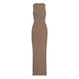 same style   sleeveless tank dress, French slim-fit bodycon slip dress, long dress