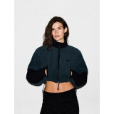25 Fall/Winter Casual Sportswear Women's Color-Block Long-Sleeve Stand-Up Collar Lamb Wool Versatile Long-Sleeve High-Collar Short Jacket