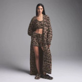 Christmas Leopard Print Limited Edition Furry Knit Small Ear Zipper Top Jacket Pants Vest Shorts Set
