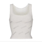 -style pink lace camisole with rhinestone letter logo, stretchy and slimming