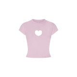 26 New Valentine's Day Limited Edition Heart-Shaped Hollow Short-Sleeve T-Shirt and Straight-Leg Shorts Casual Versatile Set