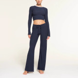 SOFT LOUNGE crop top modal ribbed long-sleeve T-shirt short top base layer