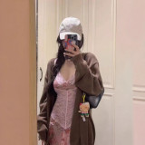 Australian unique plant-patterned paisley mesh semi-transparent lace patchwork camisole dress