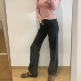 Cotton Jersey  European and American Comfortable Versatile Ribbed Waist Straight-Leg Stretch Pants