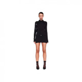 Sexy tight-fitting black long-sleeve stretchy knit polo-neck bodycon mini dress