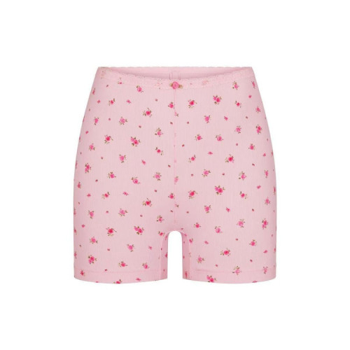floral pink high-waisted stretchy tight shorts