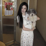 original label!Easter lamb and bunny letter jacquard short-sleeve top T-shirt and straight-leg pants