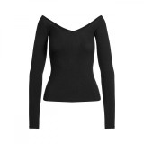 SOFT LOUNGE OFF THE SHOULDER TOP Ribbed Off-Shoulder Long Sleeve T-Shirt