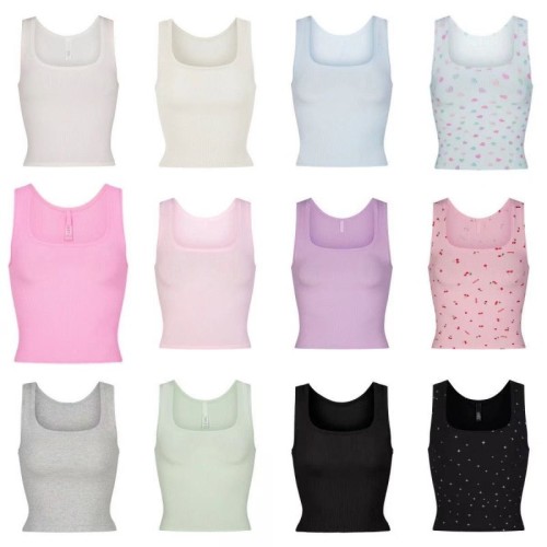 U-neck ribbed camisole European and American slim-fit solid color inner layer outerwear sports crop top