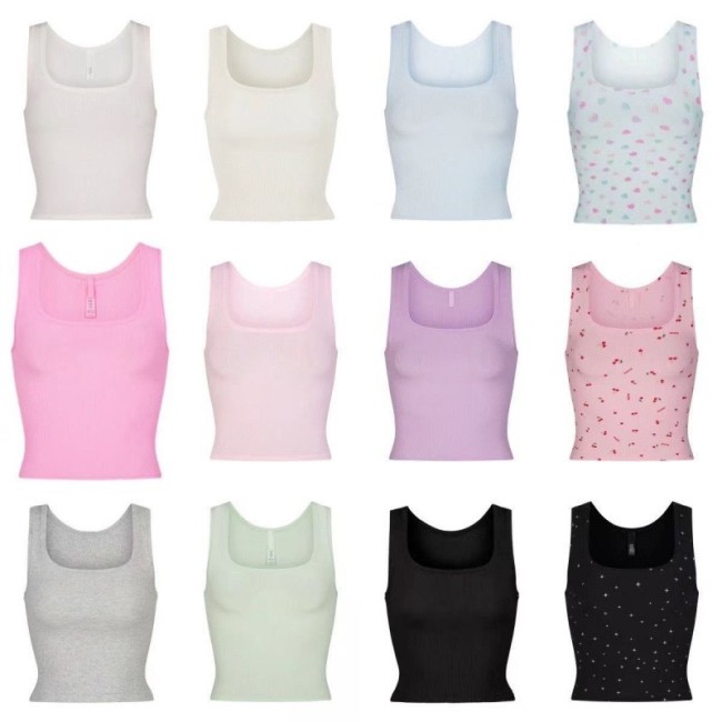 U-neck ribbed camisole European and American slim-fit solid color inner layer outerwear sports crop top
