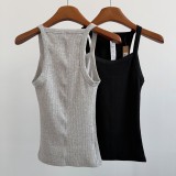 -style U-neck ribbed tank top, European and American slim-fit solid color inner and outer wear sports crop top