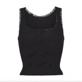 -style pink lace camisole with rhinestone letter logo, stretchy and slimming