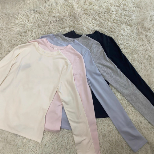 alternative to  and Zhao Lusi's style, COTTON JERSEY tight-fitting cotton base shirt, long-sleeve t-shirt