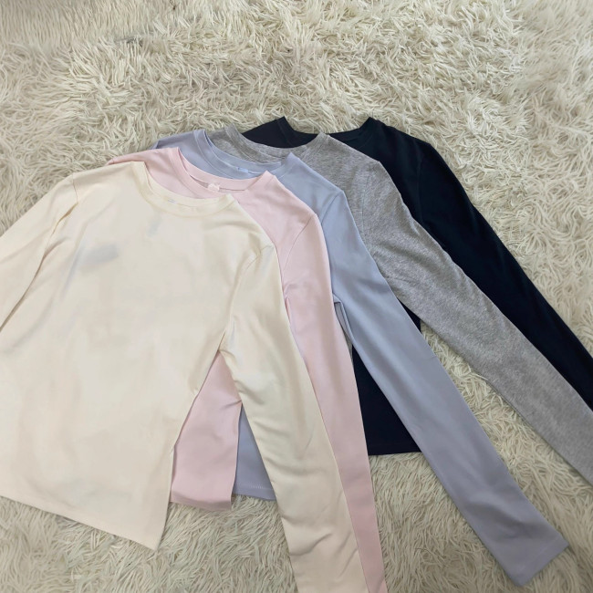 alternative to  and Zhao Lusi's style, COTTON JERSEY tight-fitting cotton base shirt, long-sleeve t-shirt