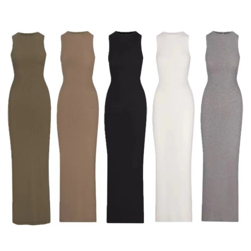 same style   sleeveless tank dress, French slim-fit bodycon slip dress, long dress