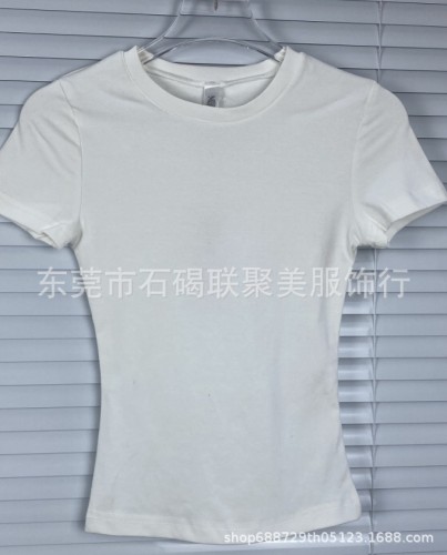 Xiangxiu's same basic style, as worn by Yimengling and , round-neck short-sleeve stretchy tight-fitting regular-shoulder T-shirt for women